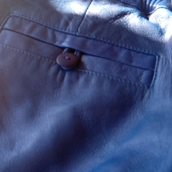 NANCY HELLER BLUE LEATHER PANTS - Picture 7 of 7